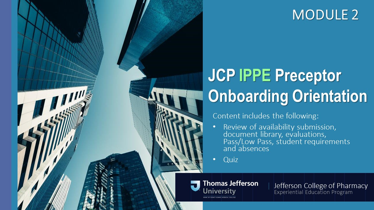 JCP IPPE Preceptor Onboarding Orientation
